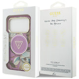 Husă pentru iPhone 17 Pro / iPhone 18 Pro, Guess IML Glitter Flowers Triangle MagSafe, Mov