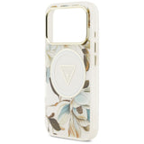 Husă pentru iPhone 17 Pro / iPhone 18 Pro, Guess IML Glitter Flowers Triangle MagSafe, Albă
