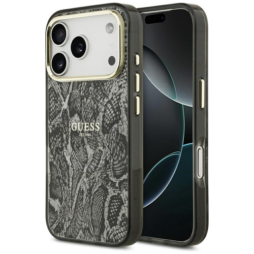 Husă pentru iPhone 17 Pro / iPhone 18 Pro, Guess Python Pattern MagSafe, Neagră