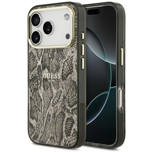 Husă pentru iPhone 17 Pro Max / iPhone 18 Pro Max, Guess Python Pattern MagSafe, Maro