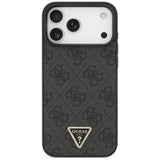 Husă pentru iPhone 17 Pro Max / iPhone 18 Pro Max, Guess Leather 4G Triangle Strass MagSafe, Neagră