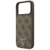Husă pentru iPhone 17 Pro Max / iPhone 18 Pro Max, Guess Leather 4G Triangle Strass MagSafe, Maro