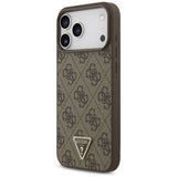 Husă pentru iPhone 17 Pro Max / iPhone 18 Pro Max, Guess Leather 4G Triangle Strass MagSafe, Maro