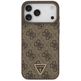 Husă pentru iPhone 17 Pro Max / iPhone 18 Pro Max, Guess Leather 4G Triangle Strass MagSafe, Maro
