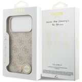 Husă pentru iPhone 18 Pro Max, Guess Leather 4G Triangle Strass MagSafe, Roz