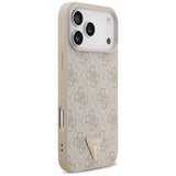 Husă pentru iPhone 18 Pro Max, Guess Leather 4G Triangle Strass MagSafe, Roz