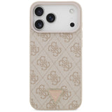 Husă pentru iPhone 18 Pro Max, Guess Leather 4G Triangle Strass MagSafe, Roz