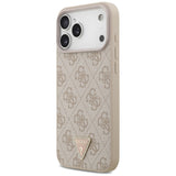 Husă pentru iPhone 18 Pro Max, Guess Leather 4G Triangle Strass MagSafe, Roz