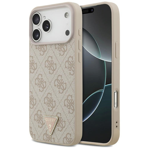Husă pentru iPhone 18 Pro Max, Guess Leather 4G Triangle Strass MagSafe, Roz