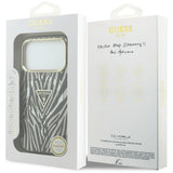 Husă pentru iPhone 17 Pro Max / iPhone 18 Pro Max, Guess Zebra Glitter Triangle Logo MagSafe, Argintie