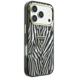 Husă pentru iPhone 17 Pro Max / iPhone 18 Pro Max, Guess Zebra Glitter Triangle Logo MagSafe, Argintie