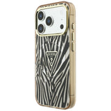 Husă pentru iPhone 17 Pro / iPhone 18 Pro, Guess Zebra Glitter Triangle Logo MagSafe, Aurie