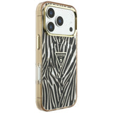 Husă pentru iPhone 17 Pro / iPhone 18 Pro, Guess Zebra Glitter Triangle Logo MagSafe, Aurie