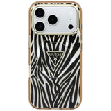 Husa pentru iPhone 17 Pro Max / iPhone 18 Pro Max, Guess Zebra Glitter Triangle Logo MagSafe, Aurie