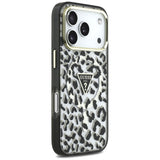 Husă pentru iPhone 17 Pro / iPhone 18 Pro, Guess Leopard Glitter Triangle Logo MagSafe, Neagră