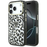 Husă pentru iPhone 17 Pro / iPhone 18 Pro, Guess Leopard Glitter Triangle Logo MagSafe, Neagră