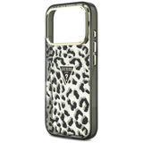 Husă pentru iPhone 17 Pro Max / iPhone 18 Pro Max, Guess Leopard Glitter Triangle Logo MagSafe, Neagră