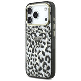 Husă pentru iPhone 17 Pro Max / iPhone 18 Pro Max, Guess Leopard Glitter Triangle Logo MagSafe, Neagră