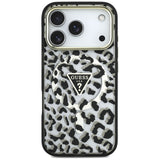 Husă pentru iPhone 17 Pro Max / iPhone 18 Pro Max, Guess Leopard Glitter Triangle Logo MagSafe, Neagră