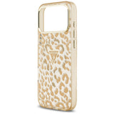 Husă pentru iPhone 17 Pro / iPhone 18 Pro, Guess Leopard Glitter Triangle Logo MagSafe, Maro