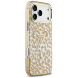 Husă pentru iPhone 17 Pro / iPhone 18 Pro, Guess Leopard Glitter Triangle Logo MagSafe, Maro