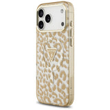 Husă pentru iPhone 17 Pro Max / iPhone 18 Pro Max, Guess Leopard Glitter Triangle Logo MagSafe, Maro