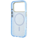 Husă pentru iPhone 17 Pro / iPhone 18 Pro, Guess Leopard Glitter Triangle Logo MagSafe, Albastru deschis