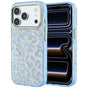 Husă pentru iPhone 17 Pro / iPhone 18 Pro, Guess Leopard Glitter Triangle Logo MagSafe, Albastru deschis