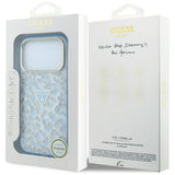 Husă pentru iPhone 17 Pro Max / iPhone 18 Pro Max, Guess Leopard Glitter Triangle Logo MagSafe, Bleu
