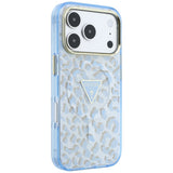 Husă pentru iPhone 17 Pro Max / iPhone 18 Pro Max, Guess Leopard Glitter Triangle Logo MagSafe, Bleu