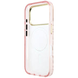 Husă pentru iPhone 17 Pro / iPhone 18 Pro, Guess Leopard Glitter Triangle Logo MagSafe, Roz