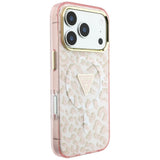 Husă pentru iPhone 17 Pro / iPhone 18 Pro, Guess Leopard Glitter Triangle Logo MagSafe, Roz