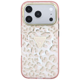 Husă pentru iPhone 17 Pro / iPhone 18 Pro, Guess Leopard Glitter Triangle Logo MagSafe, Roz