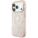 Husă pentru iPhone 17 Pro Max / iPhone 18 Pro Max, Guess Leopard Glitter Triangle Logo MagSafe, Roz