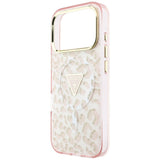 Husă pentru iPhone 17 Pro Max / iPhone 18 Pro Max, Guess Leopard Glitter Triangle Logo MagSafe, Roz