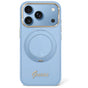 Husă pentru iPhone 17 Pro / iPhone 18 Pro, Guess Ring Stand Script Metal Logo MagSafe, Bleu