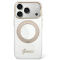 Husă pentru iPhone 17 Pro Max / iPhone 18 Pro Max, Guess Ring Stand Script Metal Logo MagSafe, Transparentă