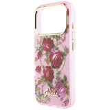 Husă pentru iPhone 17 Pro / iPhone 18 Pro, Guess IML Glitter Blossom Roses MagSafe, Roz