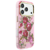 Husă pentru iPhone 17 Pro / iPhone 18 Pro, Guess IML Glitter Blossom Roses MagSafe, Roz