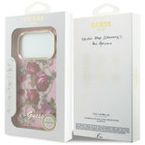 Husă pentru iPhone 17 Pro / iPhone 18 Pro, Guess IML Glitter Blossom Roses MagSafe, Roz
