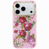 Husă pentru iPhone 17 Pro / iPhone 18 Pro, Guess IML Glitter Blossom Roses MagSafe, Roz
