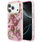 Husă pentru iPhone 17 Pro / iPhone 18 Pro, Guess IML Glitter Blossom Roses MagSafe, Roz