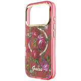 Husă pentru iPhone 17 Pro Max / iPhone 18 Pro Max, Guess IML Glitter Blossom Roses MagSafe, Bordo