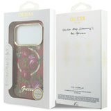 Husă pentru iPhone 17 Pro Max / iPhone 18 Pro Max, Guess IML Glitter Blossom Roses MagSafe, Bordo