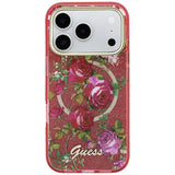 Husă pentru iPhone 17 Pro Max / iPhone 18 Pro Max, Guess IML Glitter Blossom Roses MagSafe, Bordo