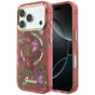 Husă pentru iPhone 17 Pro Max / iPhone 18 Pro Max, Guess IML Glitter Blossom Roses MagSafe, Bordo