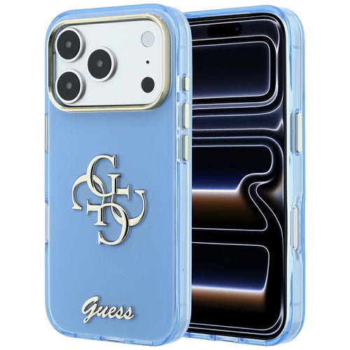 Husă pentru iPhone 17 Pro / iPhone 18 Pro, Guess IML 4G Metal Script, Albastru deschis