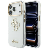 Husă pentru iPhone 18 Pro, Guess IML 4G Metal Script, Albă