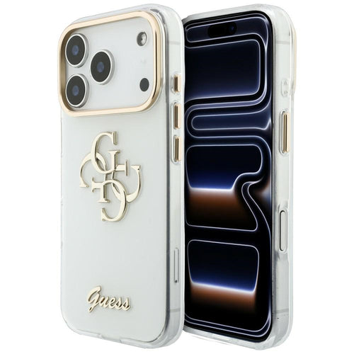 Husă pentru iPhone 17 Pro Max / iPhone 18 Pro Max, Guess IML 4G Metal Script, Albă