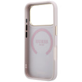 Husă pentru iPhone 17 Pro / iPhone 18 Pro, Guess Leather Stripe Peony 4G MagSafe, Roz